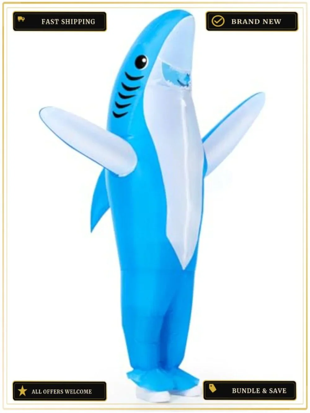 Inflatable Shark Costume for Kids Blow Up Halloween Cosplay Party Suit